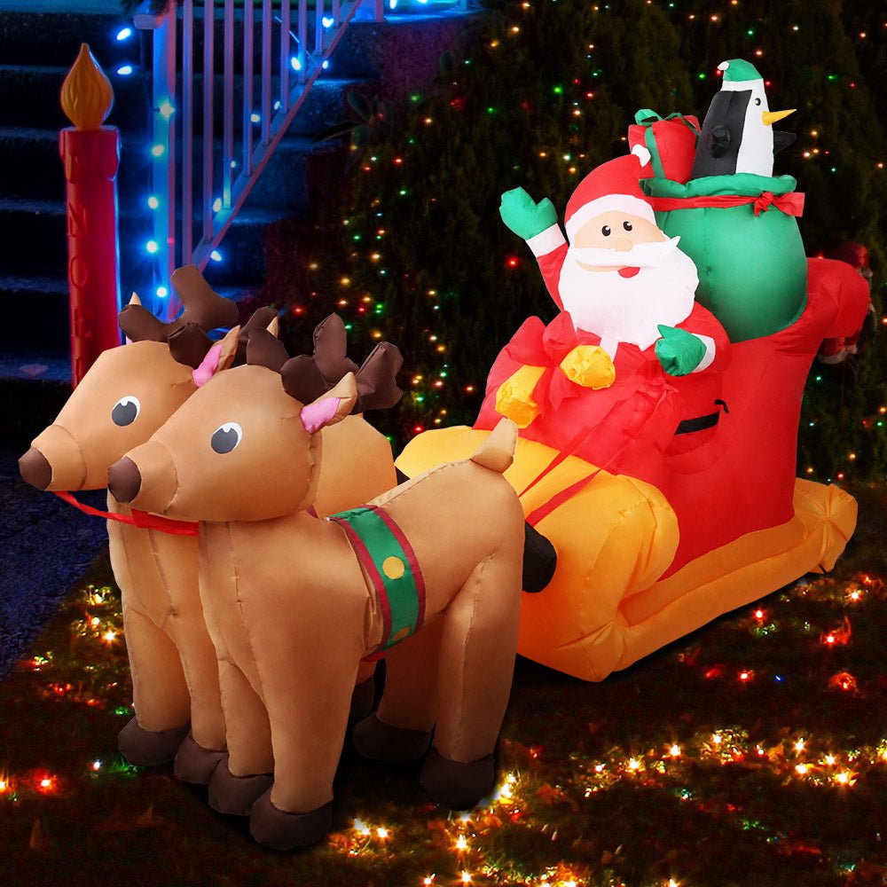 Jingle Jollys Christmas Inflatable Santa Sleigh 2.2M Illuminated Decorations - Outdoorium