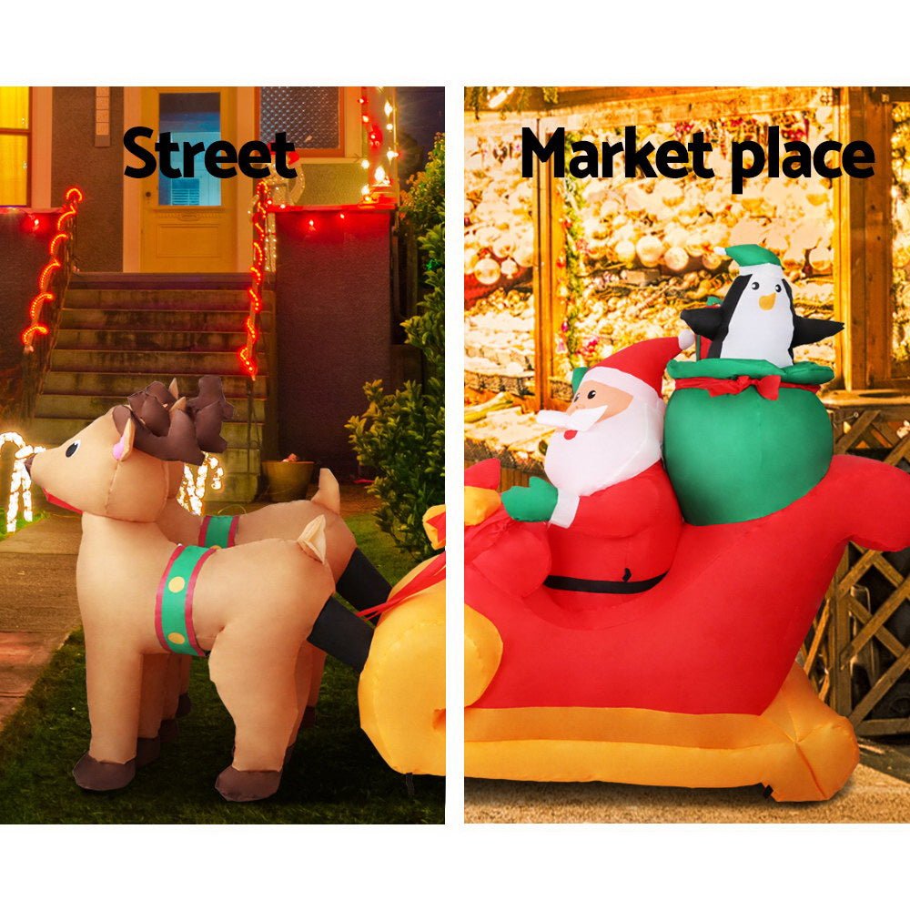 Jingle Jollys Christmas Inflatable Santa Sleigh 2.2M Illuminated Decorations - Outdoorium