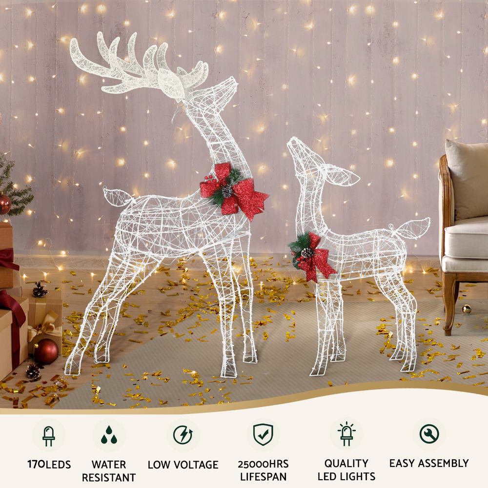 Jingle Jollys Christmas Lights 2pcs Reindeer Set Fairy Light 170 LED Decorations - Outdoorium