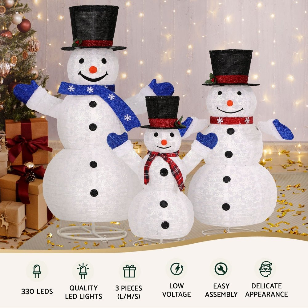 Jingle Jollys Christmas Lights 330 LED Fairy Light 3pcs Snowman Decorations Set - Outdoorium