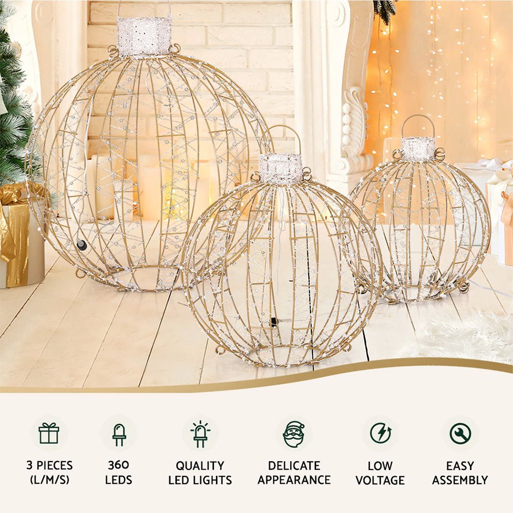 Jingle Jollys Christmas Lights 360 LED Fairy Light 3pcs Ball Decorations Set - Outdoorium