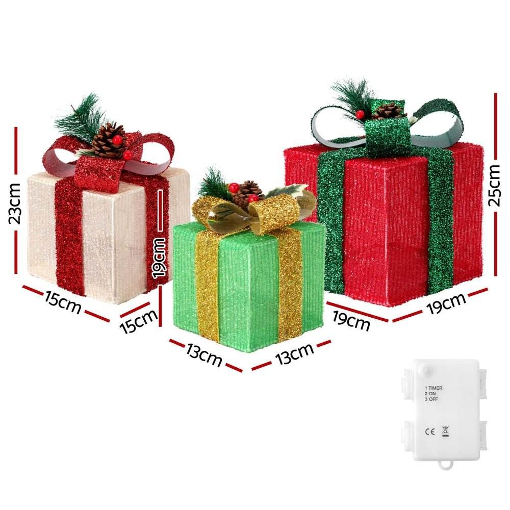 3 PCS Christmas Lights 60 LED Fairy Light Gift Box Jingle Jollys - Outdoorium