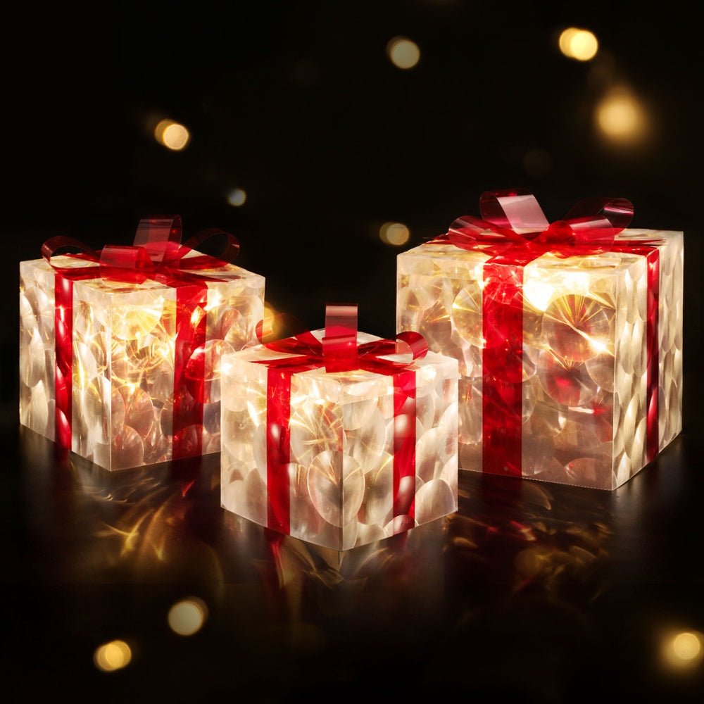 Jingle Jollys Christmas Lights 70 LED Fairy Light Gift Box 3pcs Decorations Red - Outdoorium