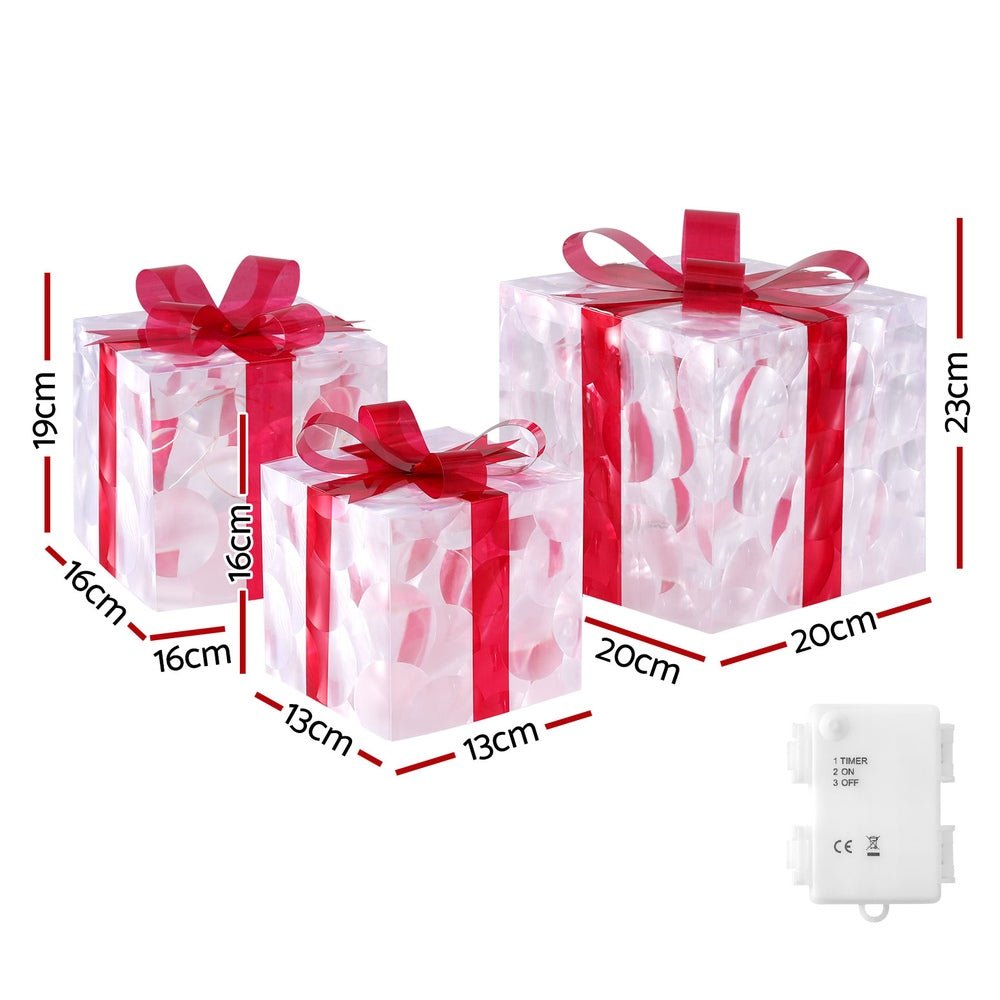 Jingle Jollys Christmas Lights 70 LED Fairy Light Gift Box 3pcs Decorations Red - Outdoorium