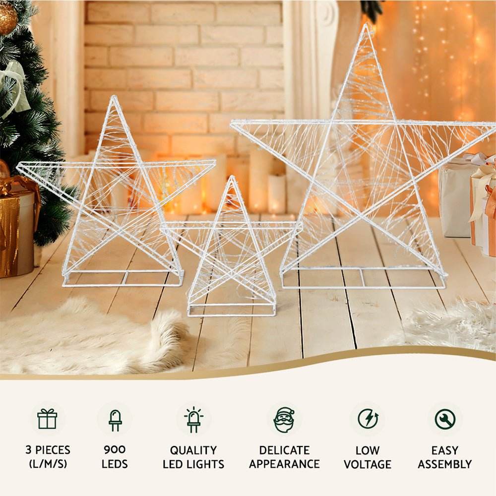 3 PCS Christmas Lights 900 LED Fairy Light Star Decorations Jingle Jollys | Outdoorium
