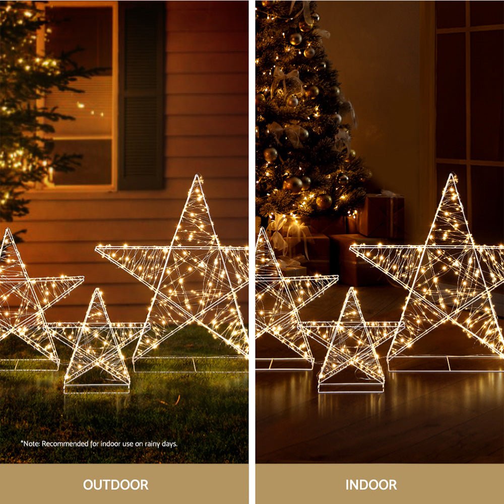 Jingle Jollys Christmas Lights 900 LED Fairy Light 3pcs Star Decorations Set - Outdoorium