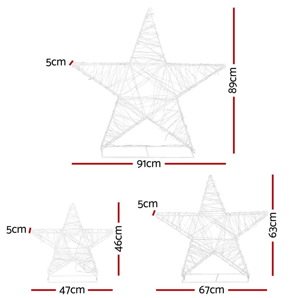 Jingle Jollys Christmas Lights 900 LED Fairy Light 3pcs Star Decorations Set - Outdoorium