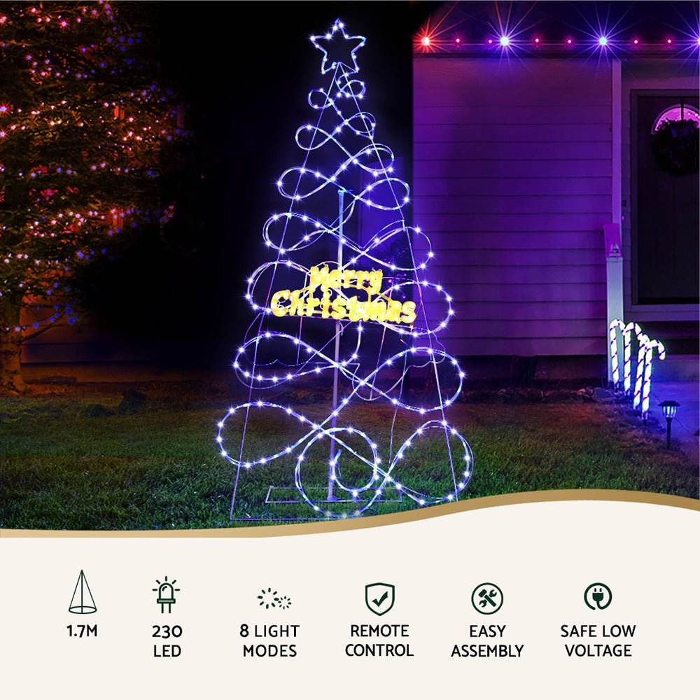 1.7M Christmas Tree 230 LED RGB Motif Lights Jingle Jollys | Outdoorium