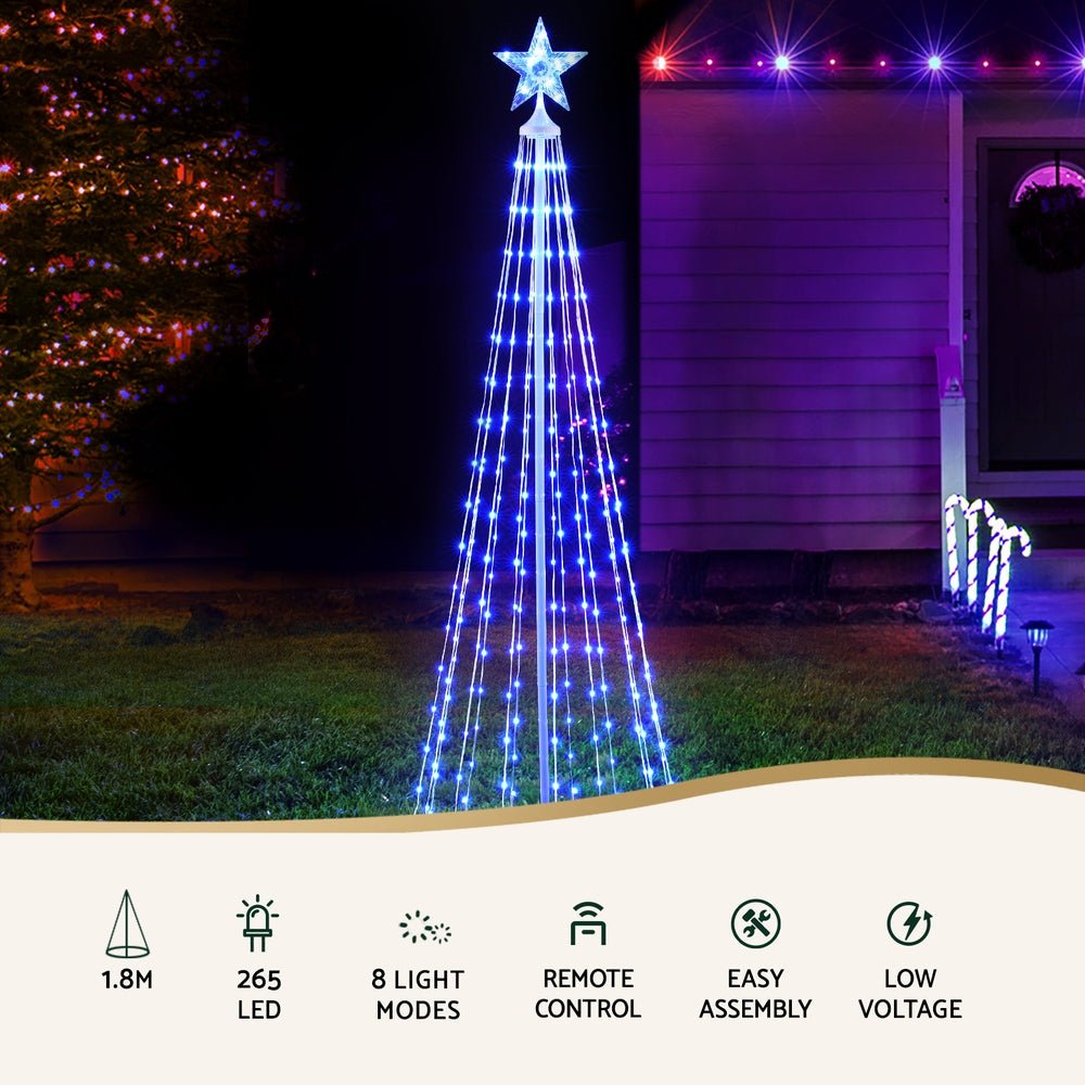 Jingle Jollys Christmas Tree 1.8m 265 RGB LED Fairy Lights Xmas Trees Decoration - Outdoorium