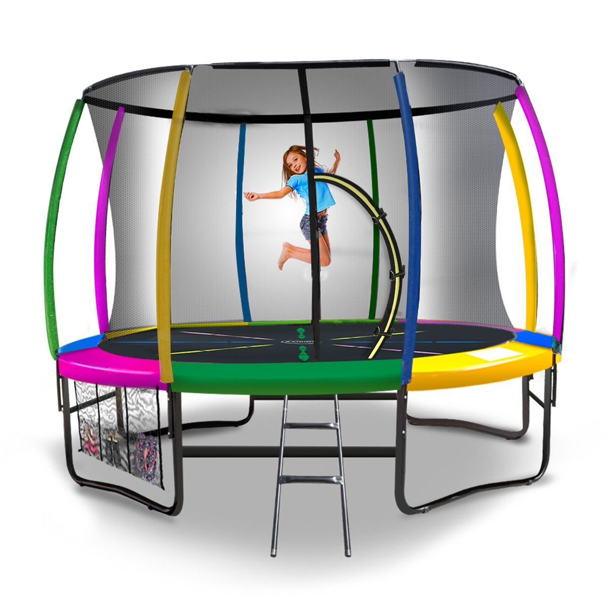 Kahuna 10ft Outdoor Trampoline Kids Children With Safety Enclosure Pad Mat Ladder - Rainbow - Outdoorium