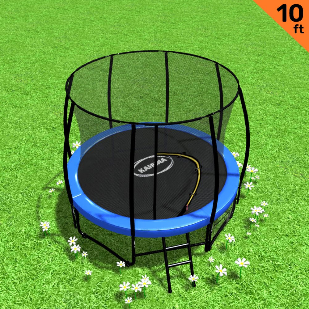 Kahuna 10ft Trampoline Free Ladder Spring Mat Net Safety Pad Cover Round Enclosure Blue - Outdoorium