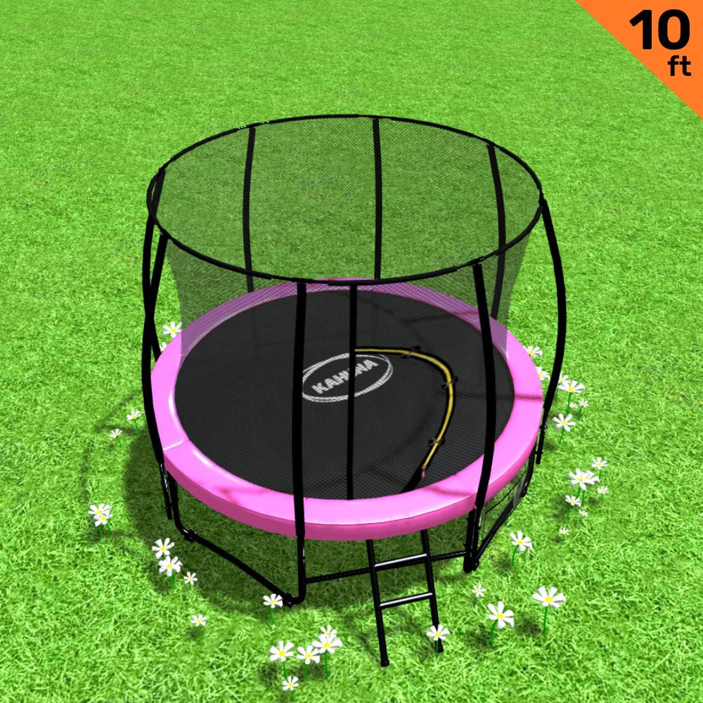 Kahuna 10ft Trampoline Free Ladder Spring Mat Net Safety Pad Cover Round Enclosure Pink - Outdoorium