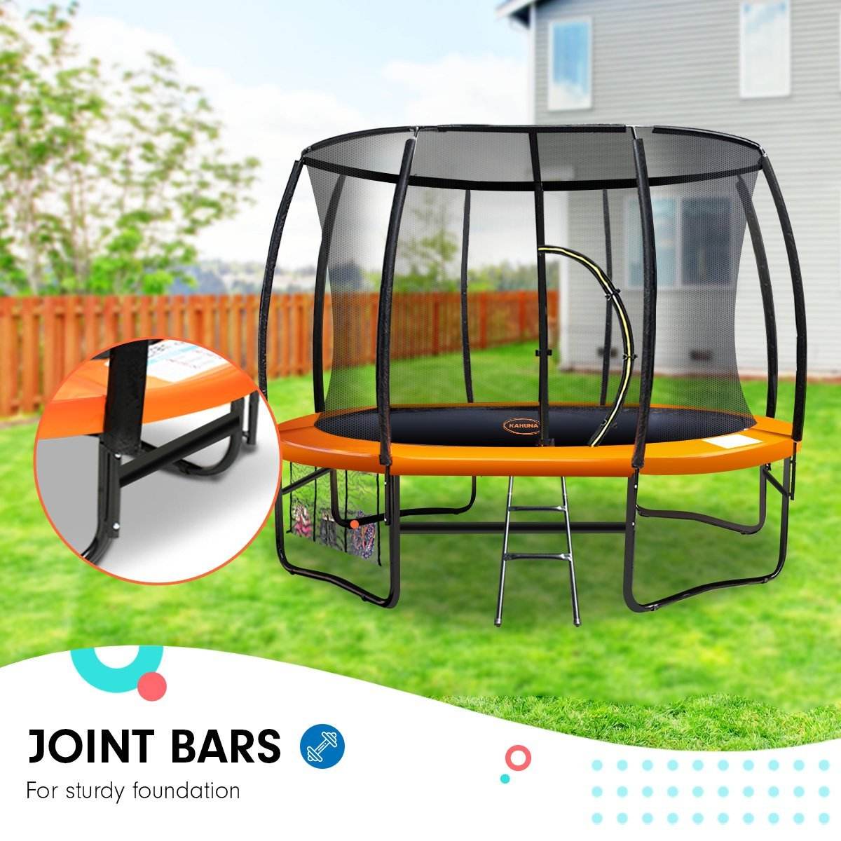 Kahuna 10ft Trampoline Free Ladder Spring Mat Net Safety Pad Cover Round - Orange - Outdoorium