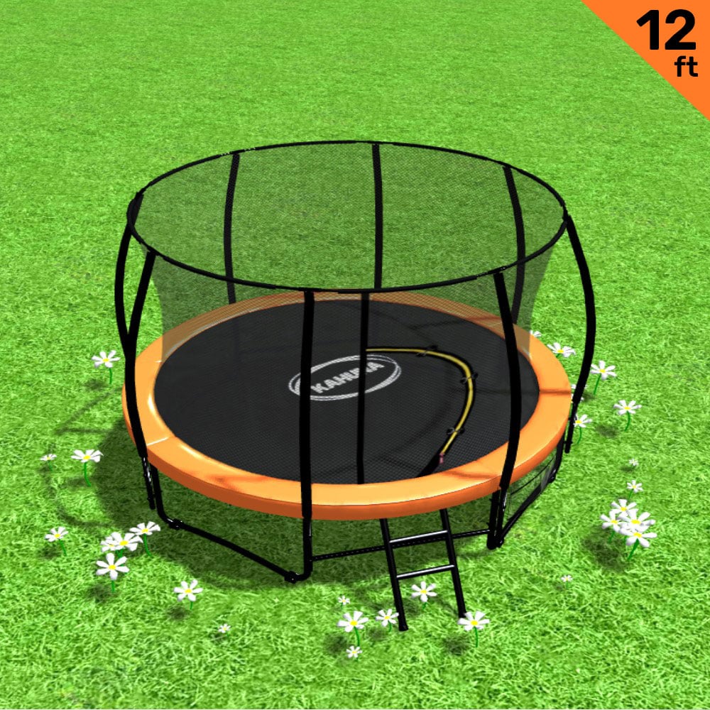 Kahuna 12ft Trampoline Free Ladder Spring Mat Net Safety Pad Cover Round Enclosure - Orange - Outdoorium