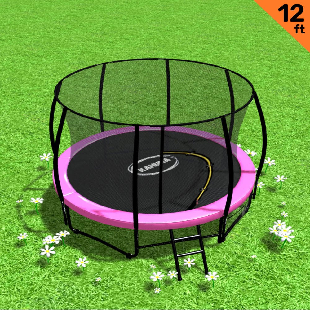 Kahuna 12ft Trampoline Free Ladder Spring Mat Net Safety Pad Cover Round Enclosure - Pink - Outdoorium