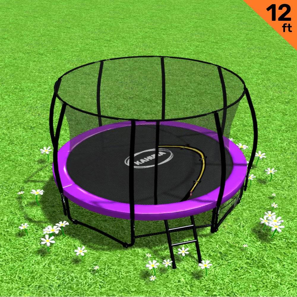 Kahuna 12ft Trampoline Free Ladder Spring Mat Net Safety Pad Cover Round Enclosure - Purple | Outdoorium