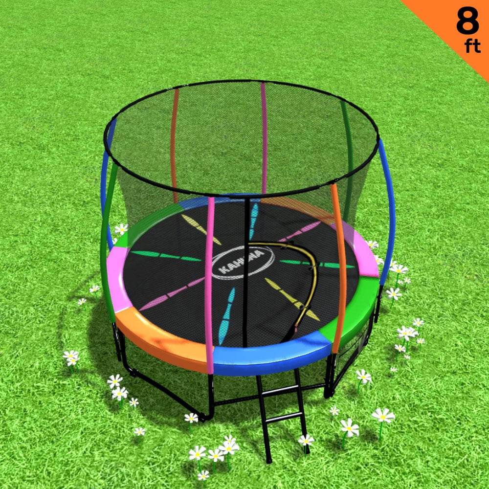 Kahuna 8ft Outdoor Rainbow Trampoline For Kids And Children Suited For Fitness Exercise Gymnastics With Safety Enclosure - Outdoorium