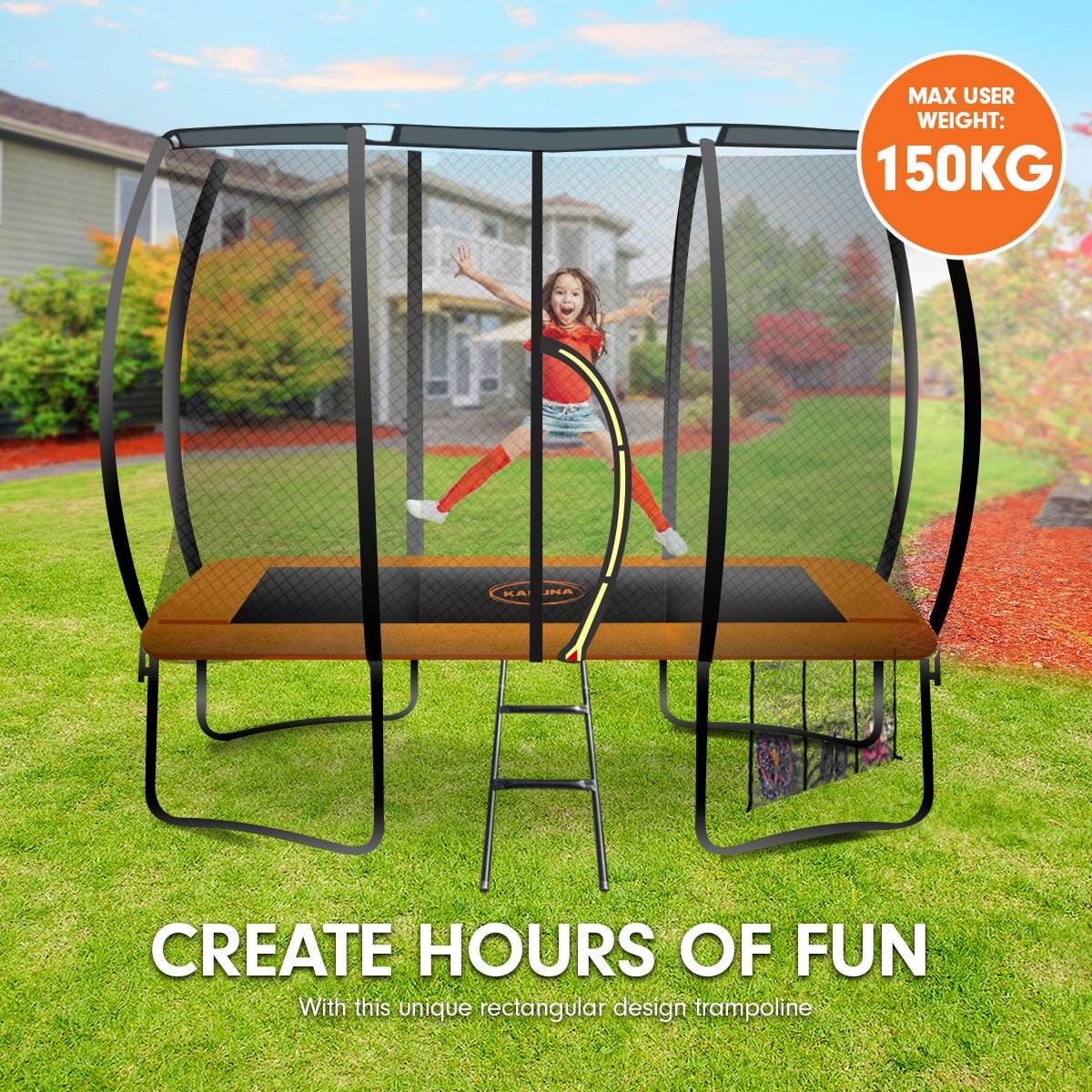 Kahuna 8ft X 11ft Outdoor Rectangular Orange Trampoline with Safety Enclosure. | Outdoorium