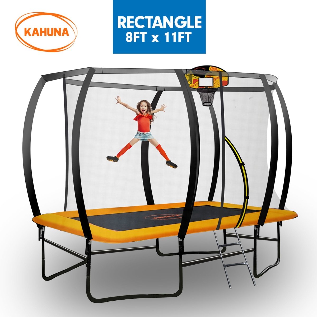 Kahuna 8ft X 11ft Outdoor Rectangular Orange Trampoline with Safety Enclosure. | Outdoorium