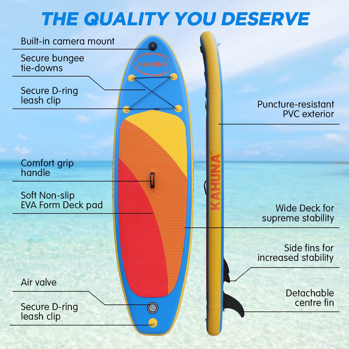 Kahuna Hana Inflatable Stand Up Paddle Board 10FT w/ iSUP Accessories - Outdoorium