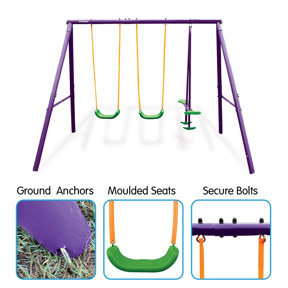 Kahuna Kids 4 - Seater Swing Set Purple Green - Outdoorium