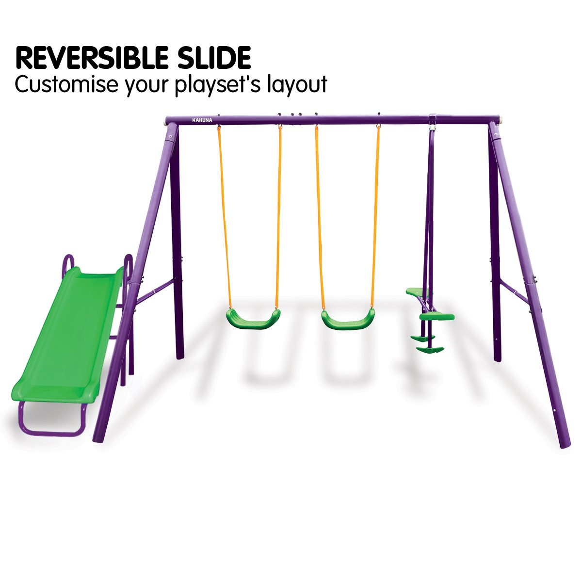 Kahuna Kids 4 - Seater Swing Set with Slide Purple Green - Outdoorium