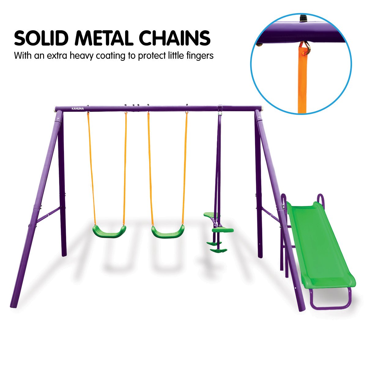 Kahuna Kids 4 - Seater Swing Set with Slide Purple Green - Outdoorium