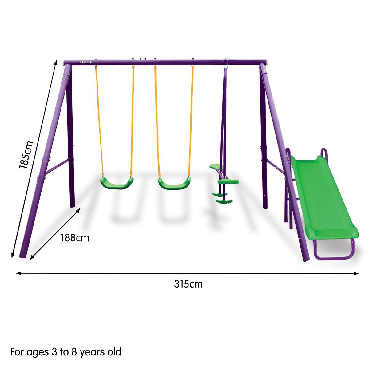 Kahuna Kids 4-Seater Swing Set with Slide Purple Green - Outdoorium