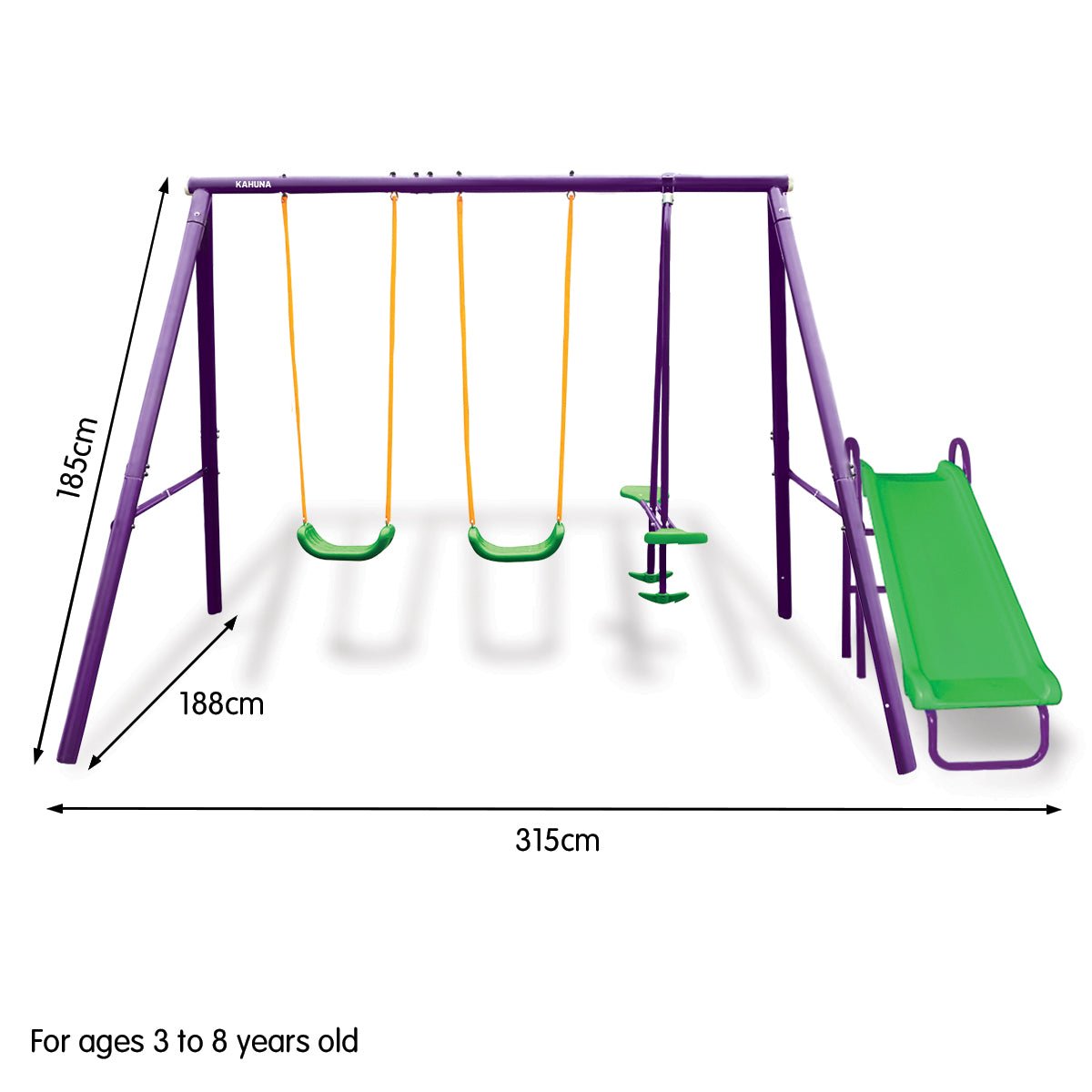 Kahuna Kids 4 - Seater Swing Set with Slide Purple Green - Outdoorium