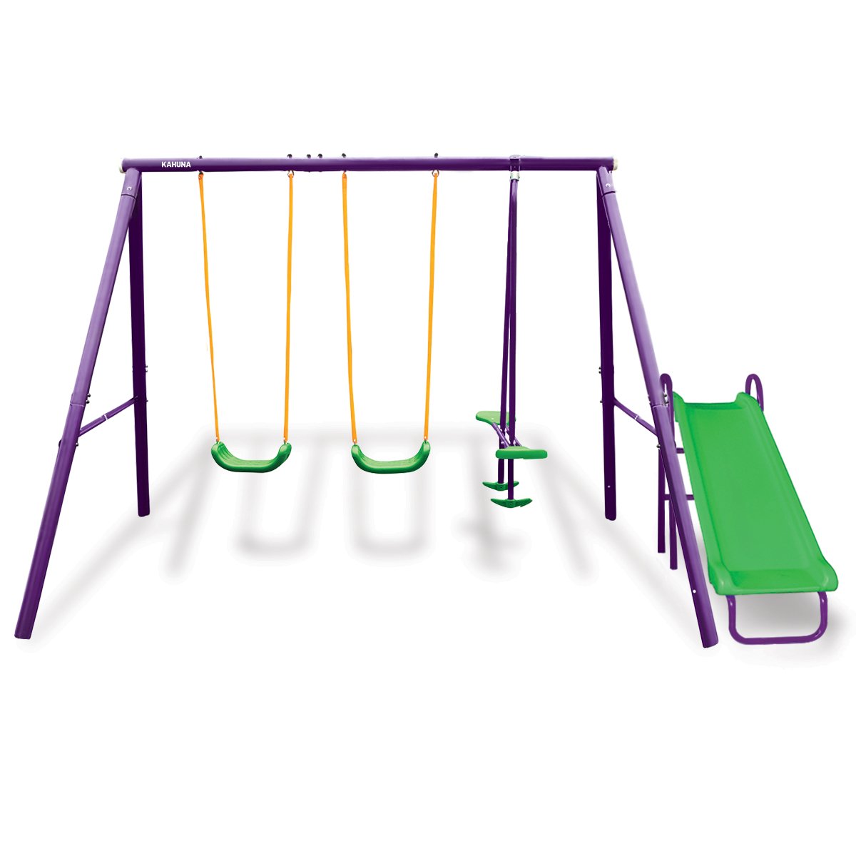 Kahuna Kids 4 - Seater Swing Set with Slide Purple Green - Outdoorium