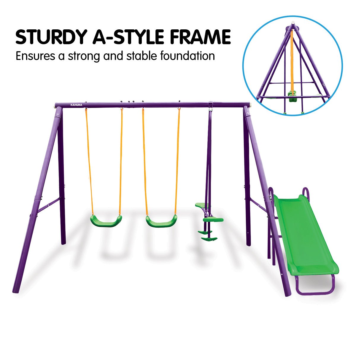 Kahuna Kids 4 - Seater Swing Set with Slide Purple Green - Outdoorium