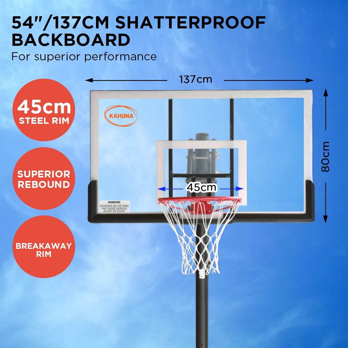 Kahuna Portable Basketball Hoop System 2.3 to 3.05m for Kids & Adults | Outdoorium