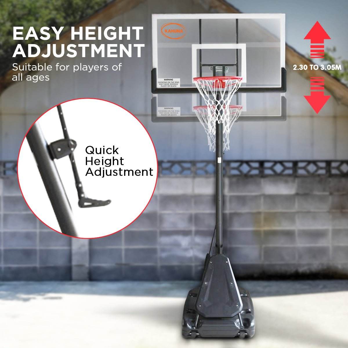 Kahuna Portable Basketball Hoop System 2.3 to 3.05m for Kids & Adults | Outdoorium