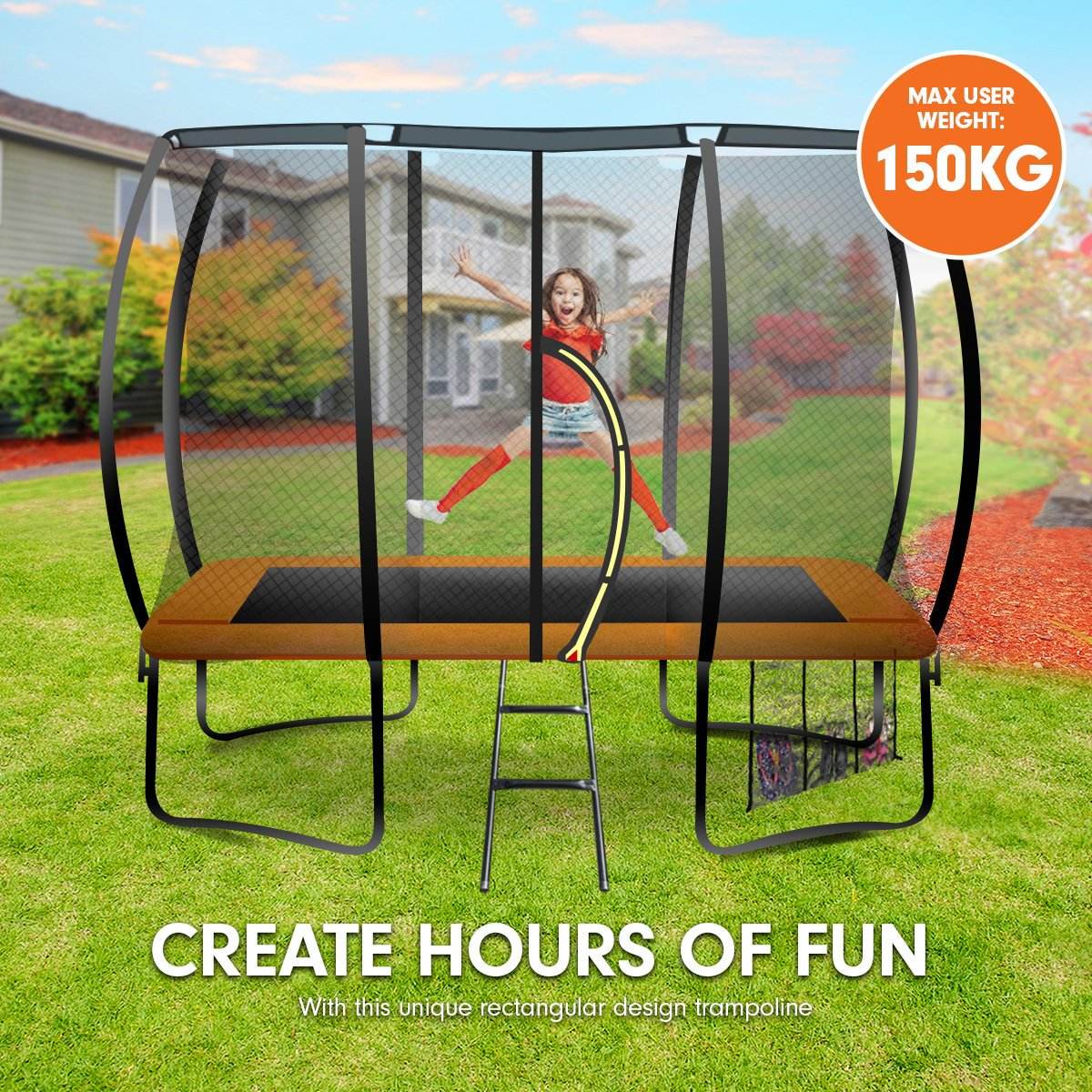Kahuna Trampoline 6 Ft x 9 Ft Rectangular Outdoor - Orange - Outdoorium
