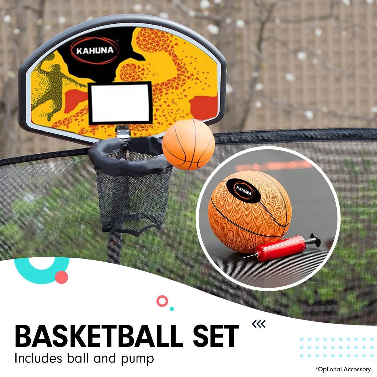 Kahuna Twister 12ft Springless Trampoline Outdoor Mat Pad Net Ladder with Basketball Set | Outdoorium