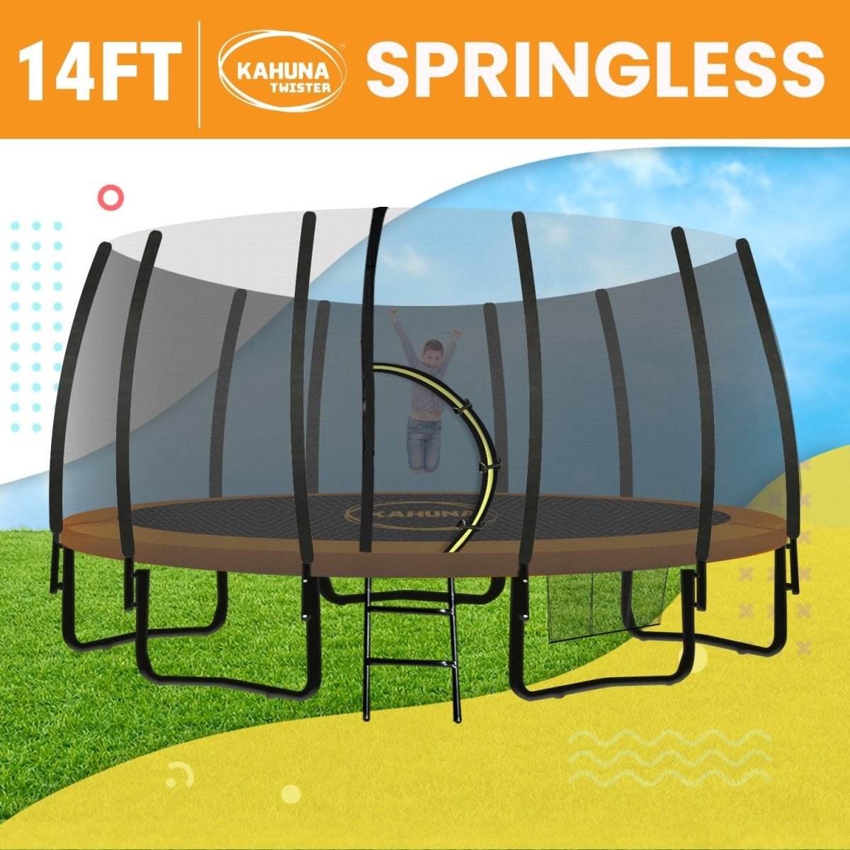 Kahuna Twister 14ft Springless Trampoline Outdoor Kids Safety Net Pad Mat - Outdoorium