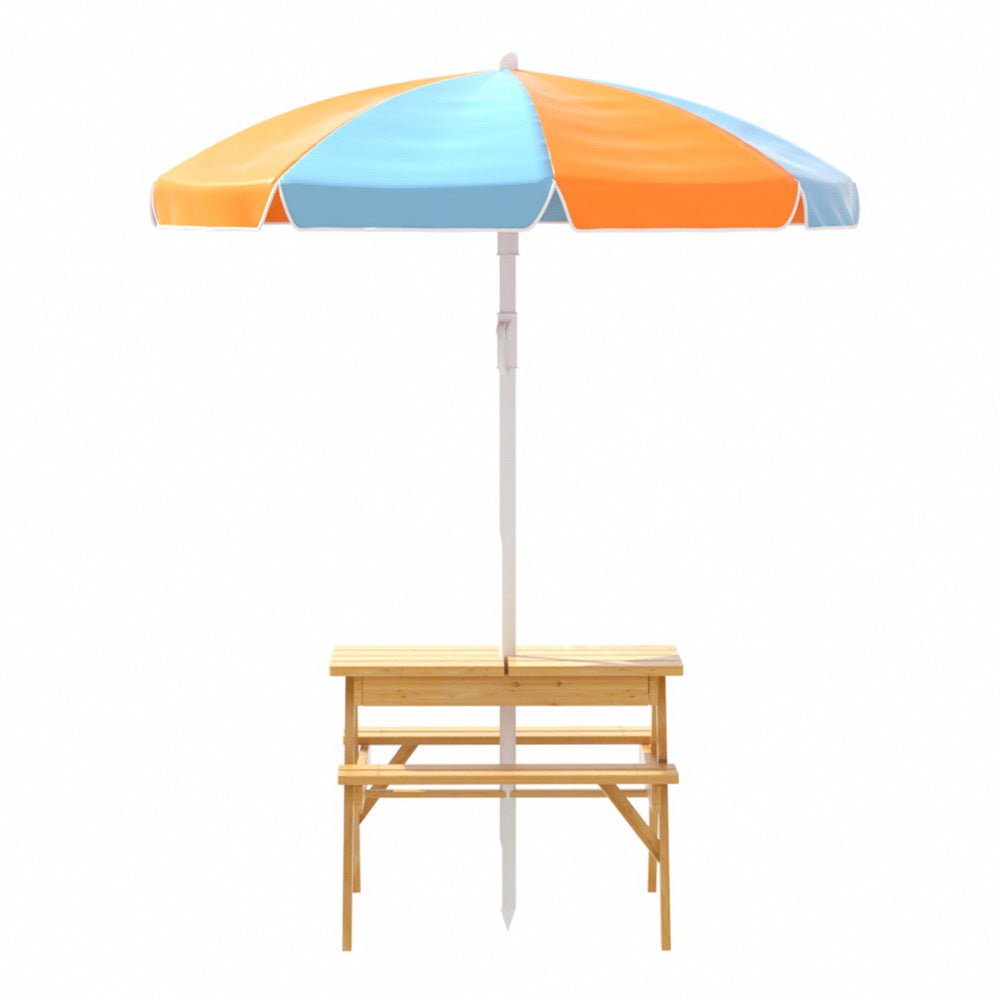 Keezi Kids Outdoor Table and Chairs Picnic Bench Umbrella Set Water Sand Pit Box - Outdoorium