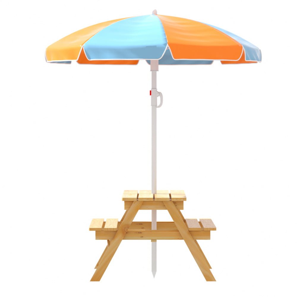 Keezi Kids Outdoor Table and Chairs Picnic Bench Umbrella Set Water Sand Pit Box - Outdoorium