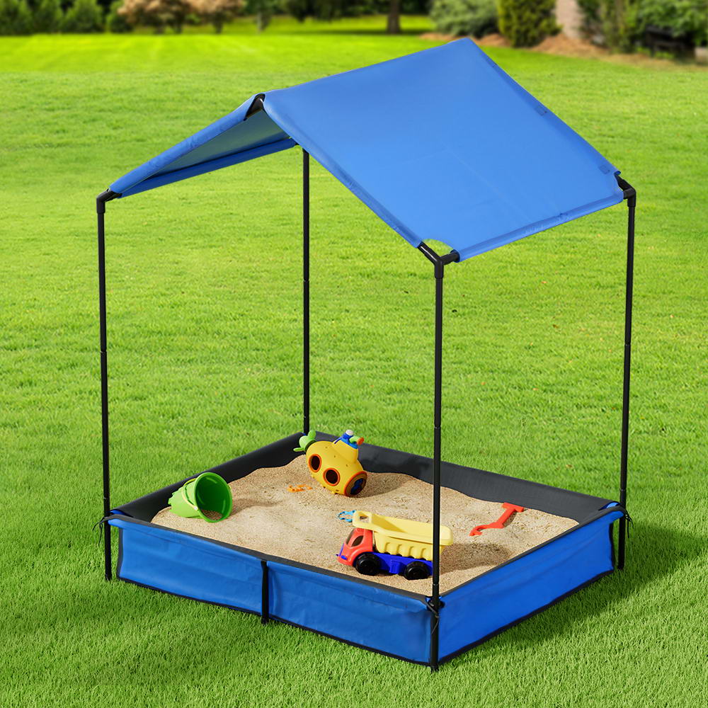 Keezi Kids Sandpit Metal Sandbox Sand Pit with Canopy Cover Outdoor Toys 120cm - Outdoorium