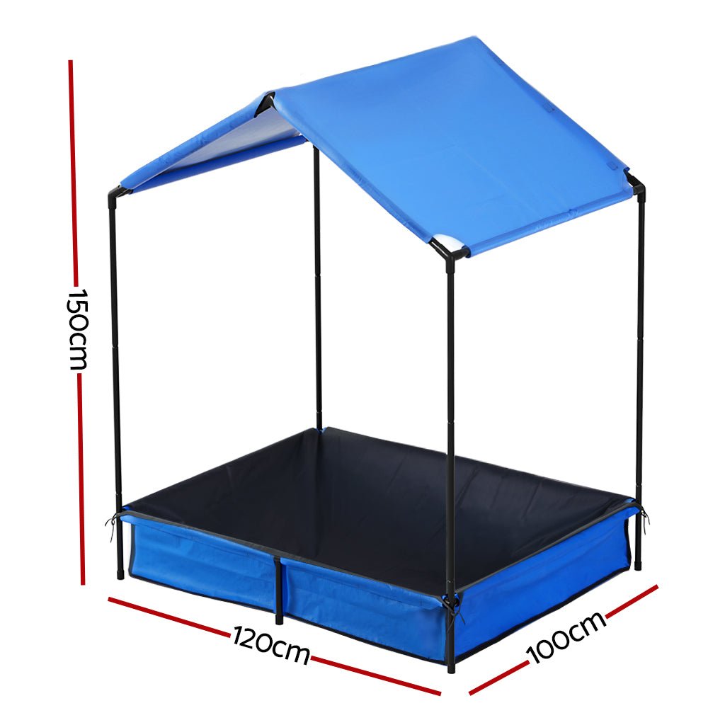 Keezi Kids Sandpit Metal Sandbox Sand Pit with Canopy Cover Outdoor Toys 120cm - Outdoorium