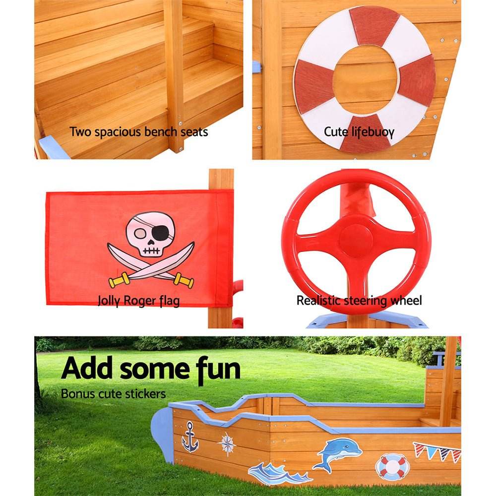 Keezi Kids Sandpit Wooden Boat Sand Pit Bench Seat Outdoor Beach Toys 165cm | Outdoorium