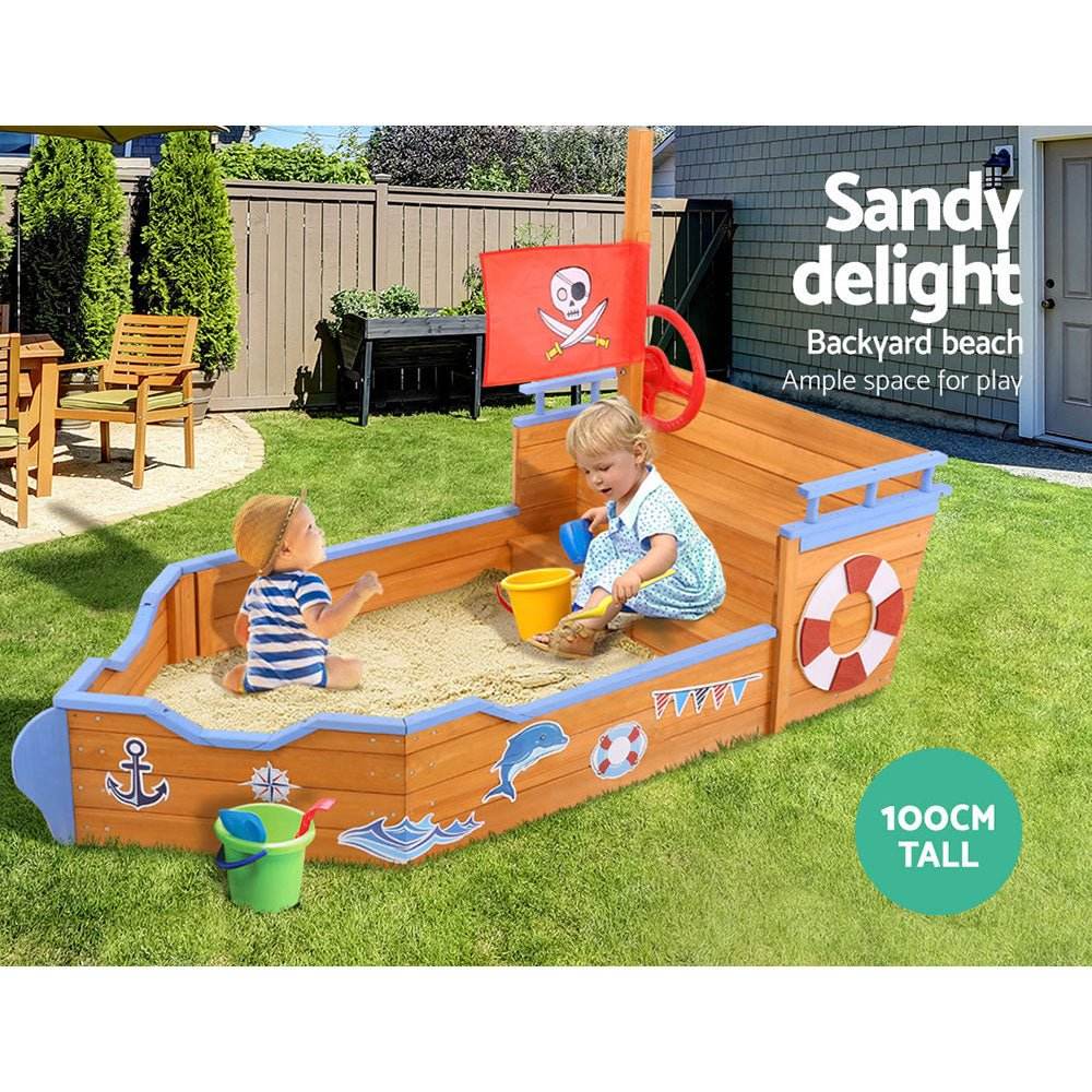 Keezi Kids Sandpit Wooden Boat Sand Pit Bench Seat Outdoor Beach Toys 165cm | Outdoorium