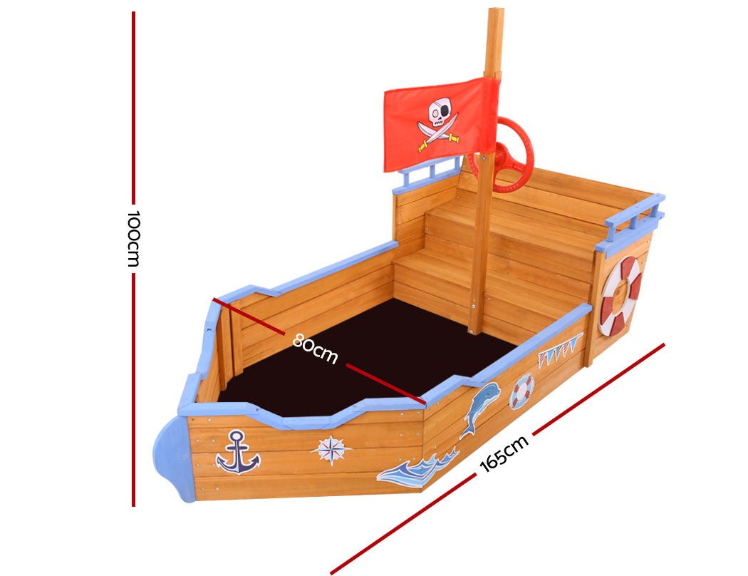 Keezi Kids Sandpit Wooden Boat Sand Pit Bench Seat Outdoor Beach Toys 165cm - Outdoorium