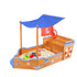 Keezi Kids Sandpit Wooden Boat Sand Pit with Canopy Bench Seat Beach Toys 165cm - Outdoorium