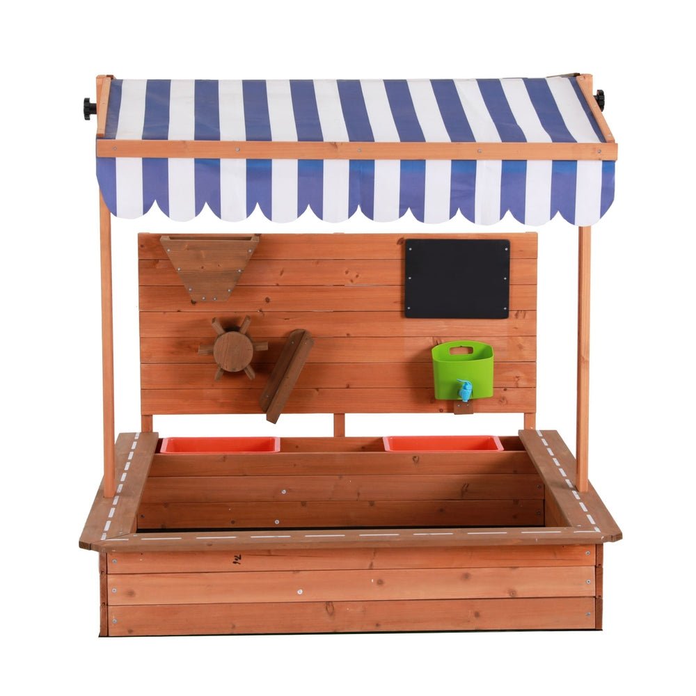 Keezi Kids Sandpit Wooden Canopy Sandbox With Cover Funnel Outdoor Toys 110cm - Outdoorium