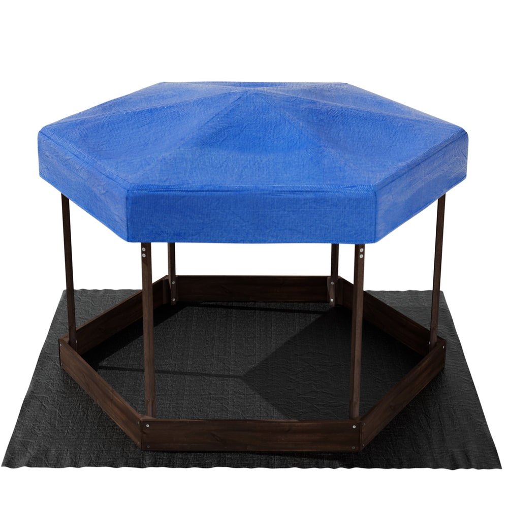 Keezi Kids Sandpit Wooden Hexagon Sand Pit with Canopy Outdoor Beach Toys 182cm - Outdoorium