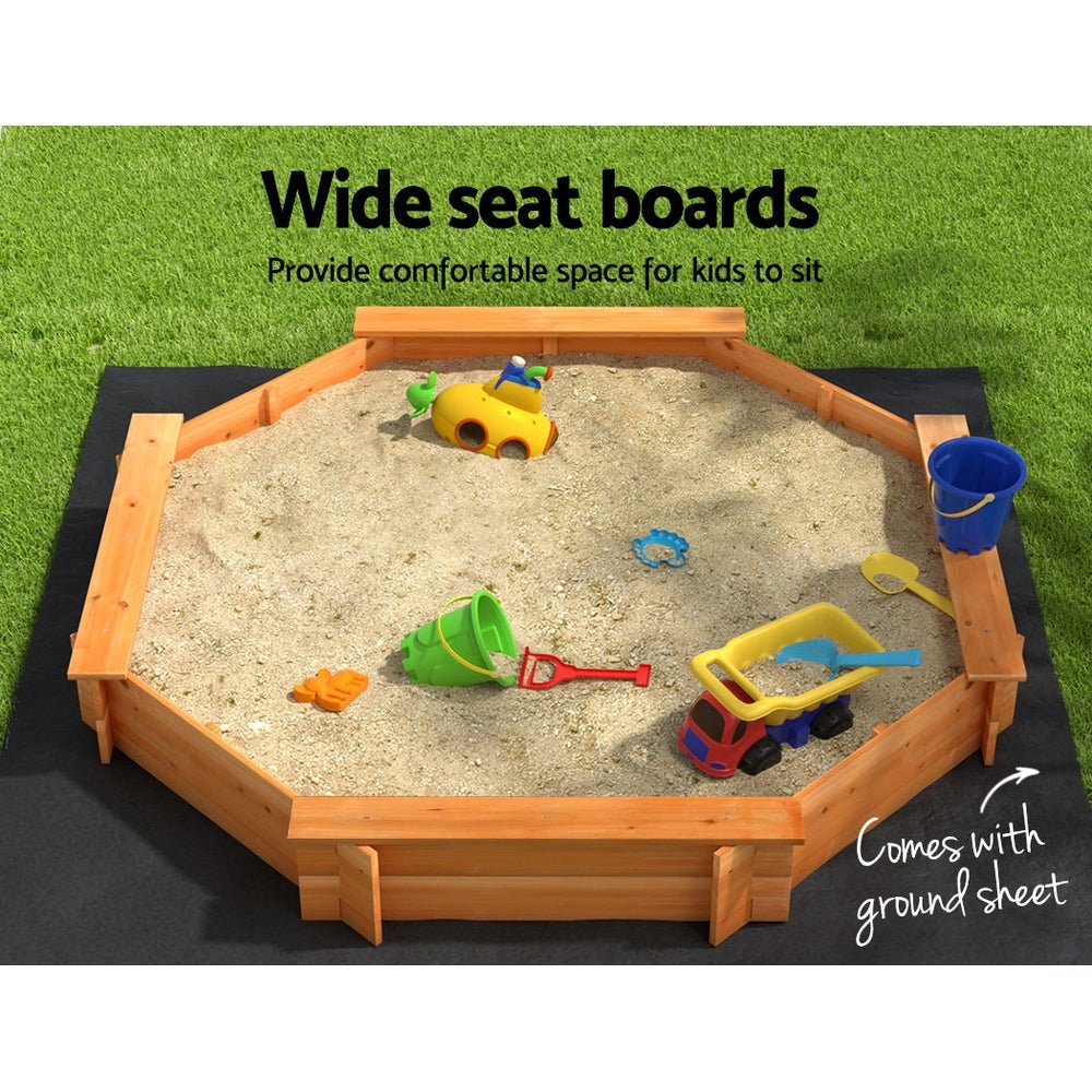 Keezi Kids Sandpit Wooden Round Sand Pit with Cover Bench Seat Beach Toys 182cm - Outdoorium