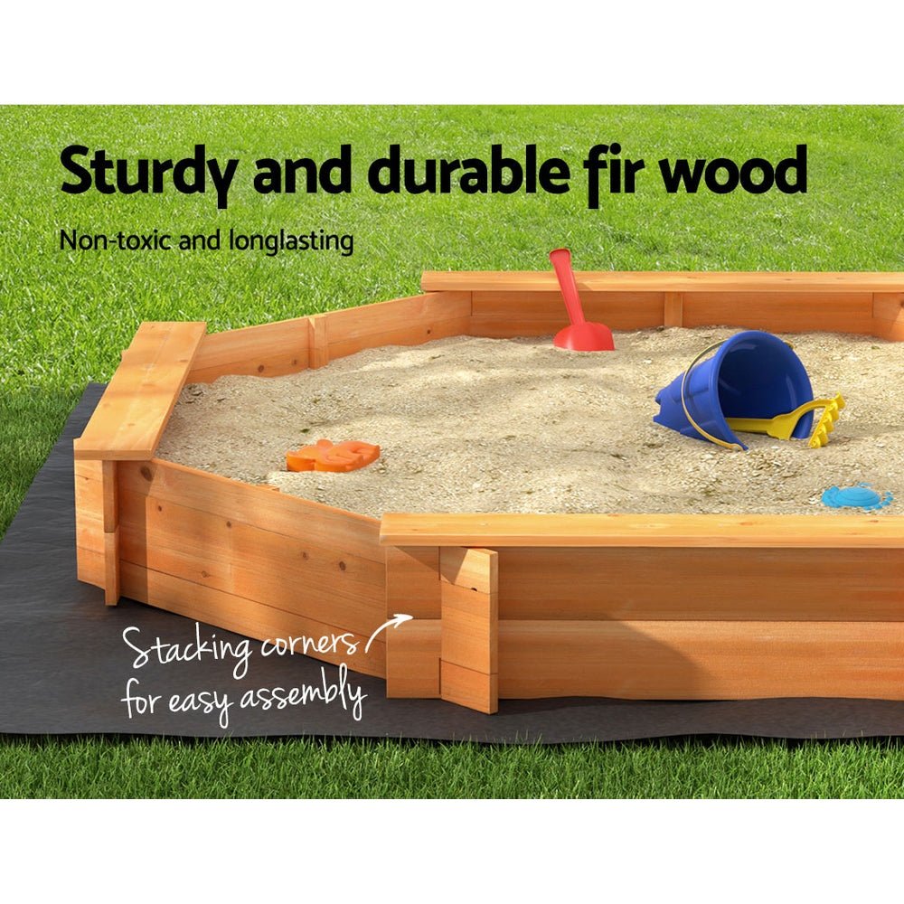 Keezi Kids Sandpit Wooden Round Sand Pit with Cover Bench Seat Beach Toys 182cm - Outdoorium