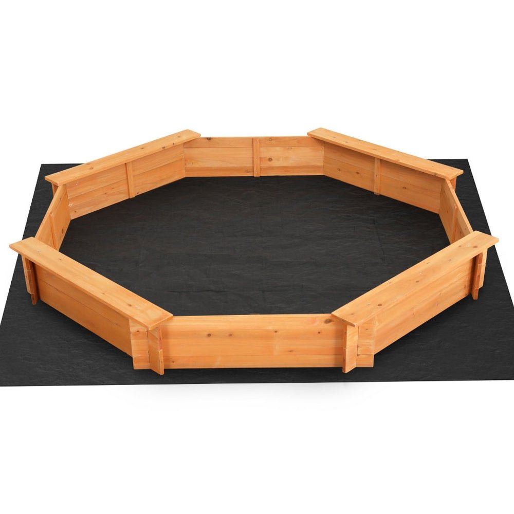 Keezi Kids Sandpit Wooden Round Sand Pit with Cover Bench Seat Beach Toys 182cm - Outdoorium