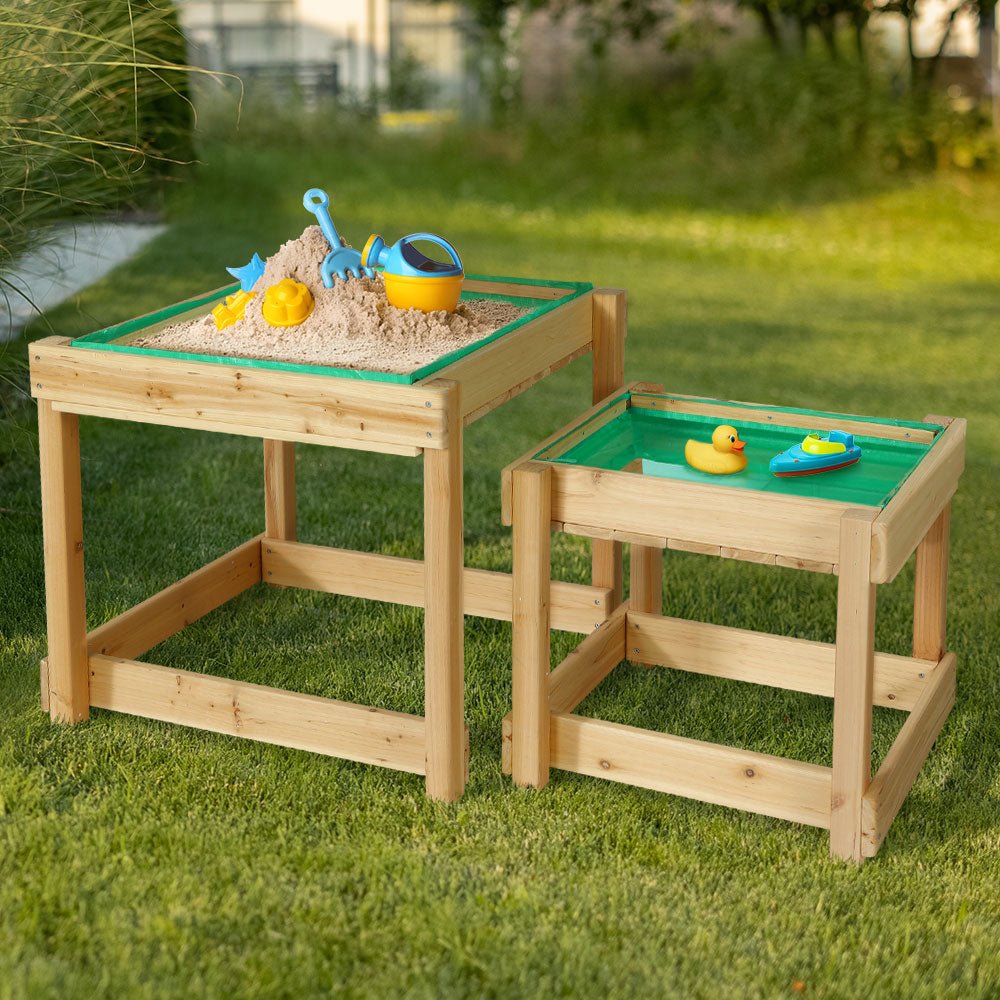 Keezi Kids Sandpit Wooden Sandbox Sand Pit Water Table Outdoor Toys 101cm - Outdoorium